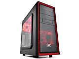 DEEPCOOL TESSERACT SW RD Mid Tower Computer Case, 2 Red LED Fans Side Window Standard ATX Chassis
