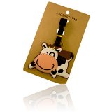 DIYJewelryDepot 1 Pc. Cow Theme PVC Large Size Suitcase Luggage Name ID Tag Cute for Travel or Schools (Cow Smiling)