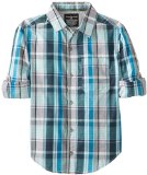 Calvin Klein Big Boys' CK Long Sleeve Plaid Rollup Shirt, Vapor, Large