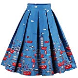 Dressever Women's Vintage A-line Printed Pleated Flared Midi Skirts Cars Small