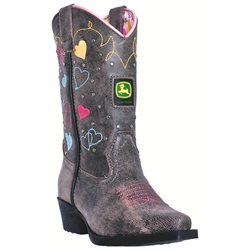 John Deere Western Boots Girls Hearts Detail JD2240