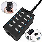 Sabrent 60 Watt (12 Amp) 10-Port Family-Sized Desktop USB Rapid Charger. Smart USB Ports with Auto Detect Technology [Black] (AX-TPCS)