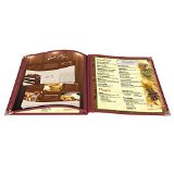 30 Pack 8.5x11 6 View 3 Page Menu Cover Burgundy Trim Trifold Transparent Volume