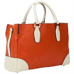 HS 6101 MAIA AR Made in Italy Leather Orange/Cream Tote/Satchel/Messenger Bag