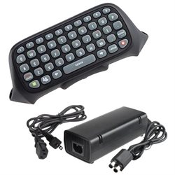 Power Supply AC Adapter Charger Cord and Messenger Keyboard ChatPad for Microsoft Xbox 360 Slim - Black