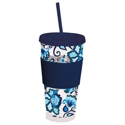 Blue Tranquil Flowers Freezable Insulated Travel Cup