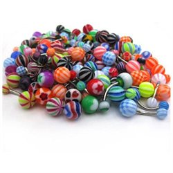Wholesale Lot 100pcs Belly Navel Button Rings Bar Barbells Ball Acrylic Steel