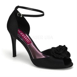 Rosa-02, 3 3/4 Peep Toe Ankle Strap Sandal With Rose Ornament by Bordello