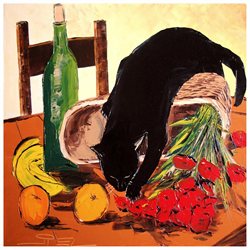 Return from market with black cat - Square 24 X 24