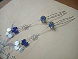 usongs Xian Yun) (custom handmade headdress antiquity sapphire blue shell tassel embellishment small hairpin Han Chinese clothing costume hair accessories one pair