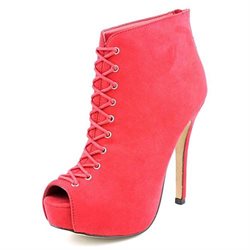 Rock & Republic Mitchell Womens Red Peep Toe Faux Suede Booties Shoes