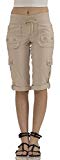 (26203R) Classic Designs Womens Stretch Poplin Elastic Waist Cargo Capri (S-3X) in Khaki Size: L