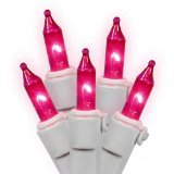 Set of 100 Pink Mini Christmas Lights - White Wire
