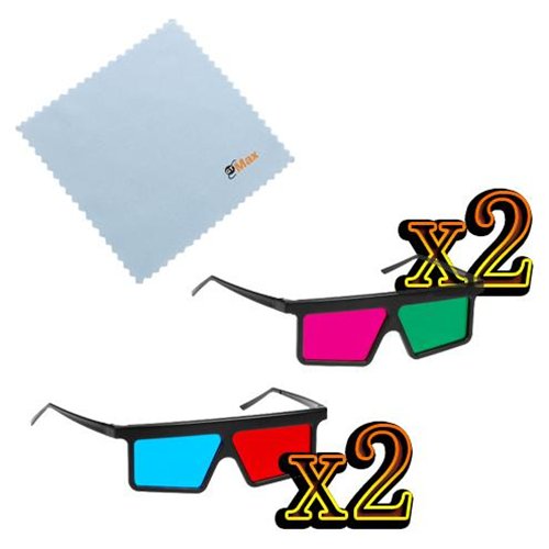 GTMax 4X Flat Square 3D Glasses (Magenta/Green,Red/Cyan)  Cloth for 3D Movies,XBOX 360,Playing Games
