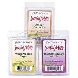 3-Pack Set of EcoScents Scented Wax Melts - Amber Romance, Black Raspbery Vanilla and Warm Vanilla S
