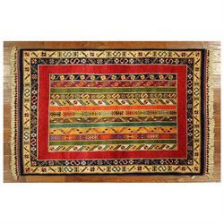 Hand Knotted Wool Kashkuli Lori Buft 4x6 Striped Multi-Colors Oriental Rug H5389