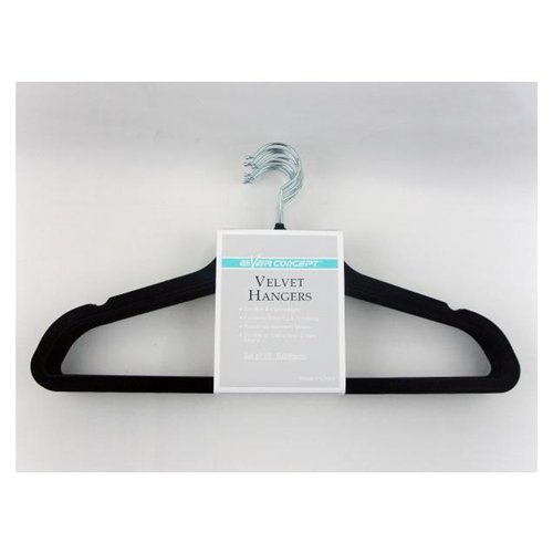 10pk Velvet Hangers (Black) (9.5 H x 17.75 W x 2.36 D) - Ever Concepts - 1012