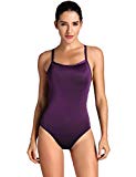 SYROKAN Women's Sleek Solid Elite Training Sport Athletic One Piece Swimsuit Dark Violet 32 inch