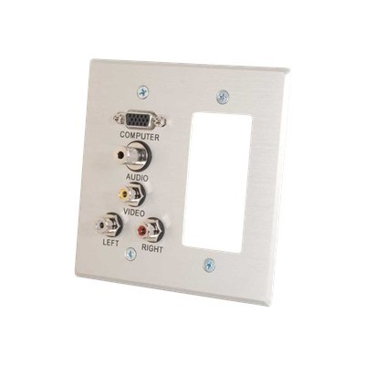 C2g 41027 Vga  3.5mm Audio  Composite Video And Rca Stereo Audio Pass Through Double Gang Wall Plate With One Decorative Style Cutout - Brushed Aluminum - Mount