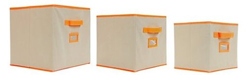 Orbit 722028140086 Storage Bins - Oatmeal With Orange Trim -  3pk - Assorted Sizes