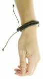 Handmade Leather Hemp Bracelet Wristband: Onyx Hedra