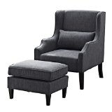 Simpli Home Ashbury Wingback Club Chair and Ottoman, Slate Grey