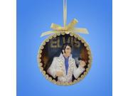 4.5" Gold Glittered Elvis Presley "the King" White Jumpsuit Performance Shadow Box Christmas Ornament