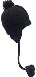 Nepal Hand Knit Sherpa Hat with Ear Flaps, Trapper Ski Heavy Wool Fleeced Lined Cap (Black Cable Knit)