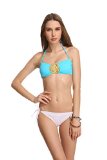 Tidecloth Women's Sexy Wireless Padded Emboss Bra Low Rise Basal Bikini Set Light Blue M