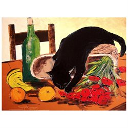 Return from market with black cat - Extra Large 30 X 40