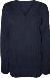 WearAll Women's V Neck Cable Knit Jumper - Navy Blue - US 10-12 (UK 14-16)