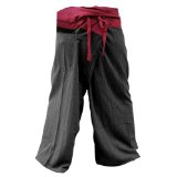 UNISEX 2 Tone Thai Fisherman Pants Yoga Trousers Free Size Cotton Red and Black