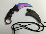 YORKING™ Color Stainless Steel Rainbow Blade Outdoor Camping Hunting Climbing Survival Hawkbill Karambit Neck Knife With Rope(Color Titanium Knife)