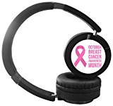 MUSIC-2 October Breast Cancer AWARENESS Month Musically Active Noise Cancelling Wireless Bluetooth Over-ear Stereo Headphones Black