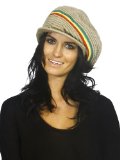 Simplicity Multi Color Stripes Knit Beanie Cap with Hat Visor-Khaki