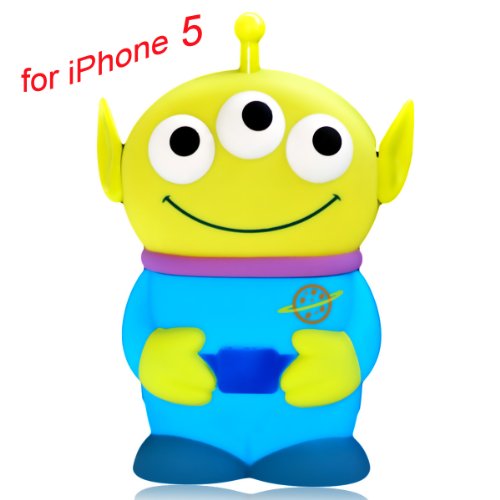Disney 3D 3 Eyes Toy Story Alien Movable Eye Hard Case Protector Shield Cover Iphone 5 5G Gift (Blue)