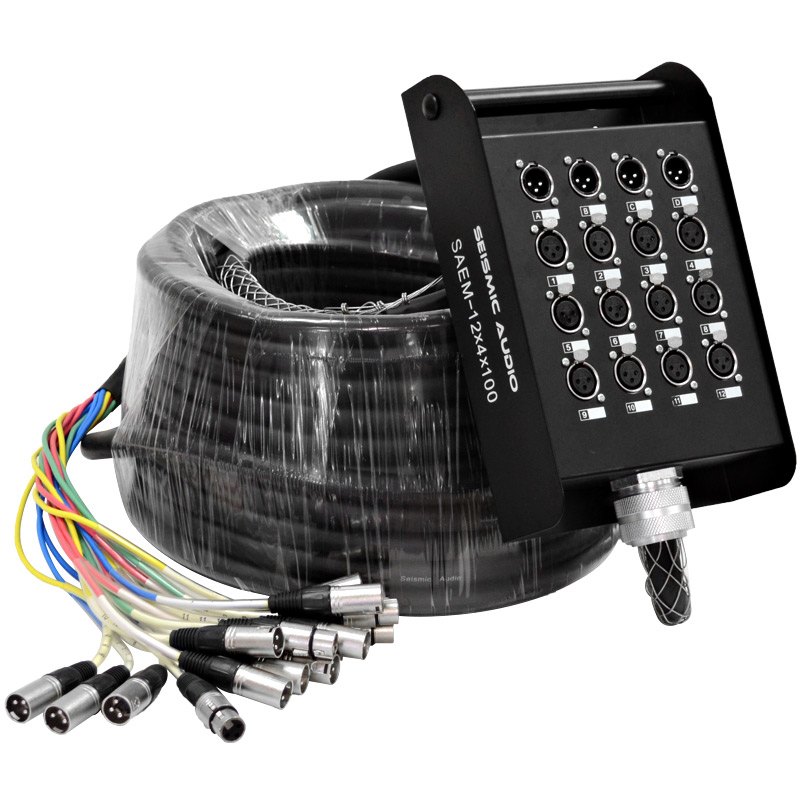 Seismic Audio - SAEM-12x4x100 - 12 Channel XLR Sends and 4 Channel XLR Returns Snake Cable - 100 Feet