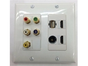 Certicable 5x Rca   Usb   2x Hdmi 1.4   Toslink Digital Audio Fiber Optic Custom Double Gang White Wall Plate
