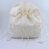 Satin Bridal Wedding Small Money Bag with Pearl-Embellished Floral Lace for Dollar Dance, Bridal Purse, and Other Special Occasions #E1DEDBiv (IVORY)