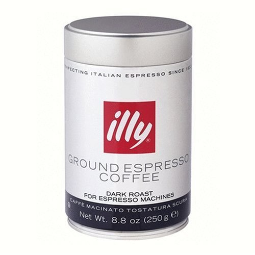 illy, Ground Espresso Coffe, Fine Grind (Dark Roast, Black Band), 8.8-Ounce Tins (Pack of 2)