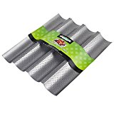 Amagabeli Nonstick Perforated Baguette Pan 15" x 13" for French Bread Baking 4 Wave Loaves Loaf Bake Mold Toast Cooking Bakers Molding 4 Gutter Oven Toaster Pan Cloche Waves Silver Steel Tray Italian