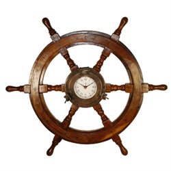 25 Nautical Ship Wheel Porthole Clock - Wood with Antique Style Face