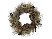 30" Dried Lotus Root And Cattail Woodland Harvest Artificial Thanksgiving Wreath - Unlit