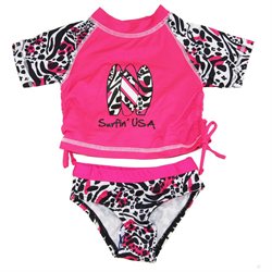 Pink Platinum Toodler Girls Fushia Surfin Rash Guard Swim Suit size 2T