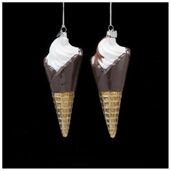 Set of 8 Noble Gems Glass Ice Cream Waffle Cone Christmas Ornaments 5.5