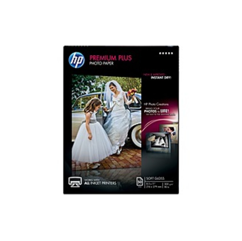 Hp Premier Plus Inkjet Print Photo Paper - Letter - 8 1/2" X 11" - 80 Lb Basis Weight - 0% Recycled Content - Soft Gloss - 50 / Pack - White