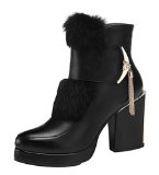 Guciheaven Winter New Style Rabbit Hair Rough Heels Short Boots(8.5 B(M)US, Black)