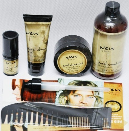 WEN BY CHAZ DEAN SWEET ALMOND CONDITONER, STYLING CREME, RE MOIST MASK INTENSIVE HAIR TREATMENT, TEXTURE BALM, WIDE TOOTH SHOWER COMB, 5 PIECE SET, 1 TIME SHIPMENT