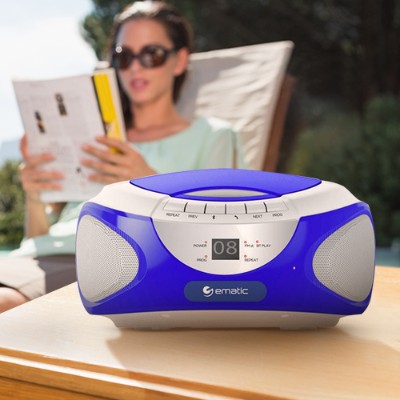 E-matic Ebb9224bu Cd Boombox With Bluetooth Audio & Speakerphone - Blue