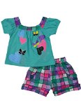 Alfa Global Girl's Short Sleeved Shirt and Plaid Short 2 pcs. Set Teal 4T